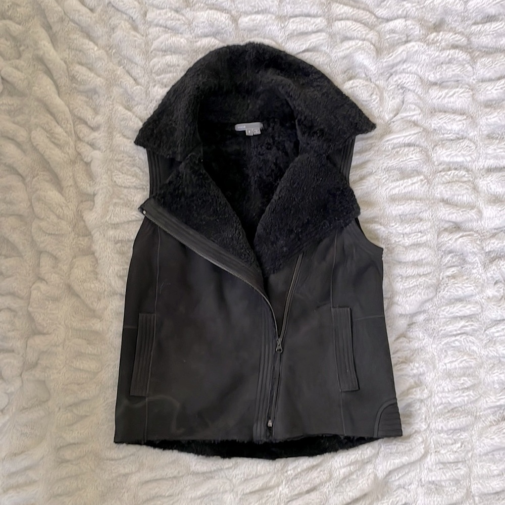 Vince shearling suede moto vest - like new! Size small